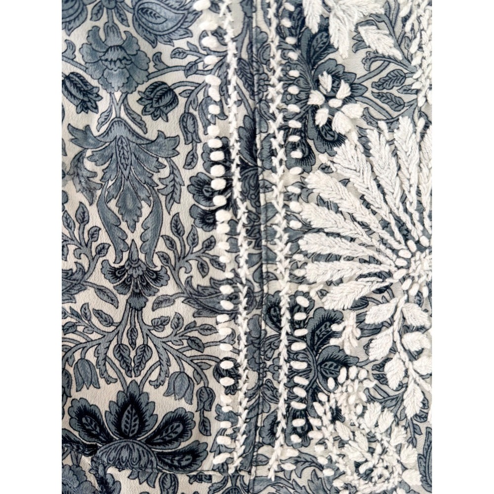 Boho Luxe Floral ‎ Silk Tunic Embroidered Artisan Top S Relaxed Fit Art to Wear - Picture 9 of 14